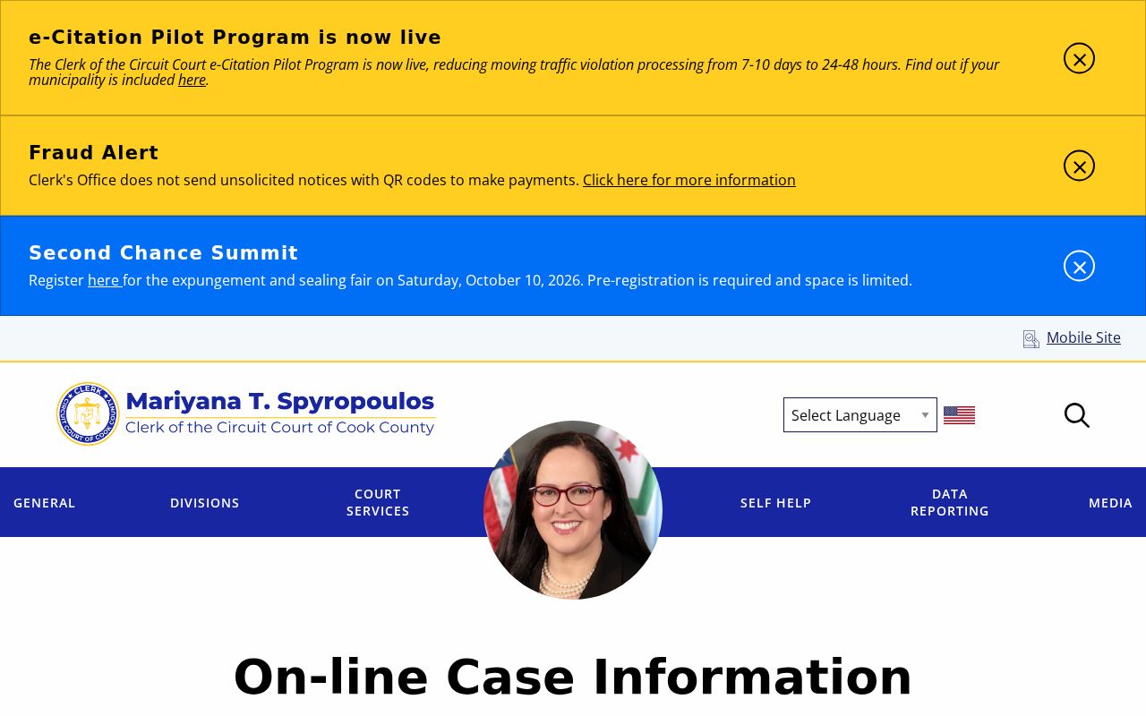 Illinois resident lookup example of the Cook County online case information page