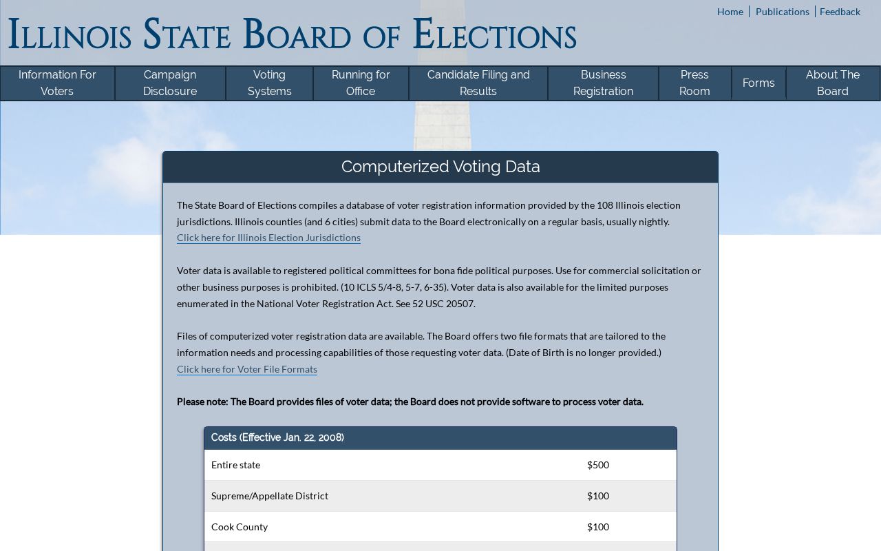 Illinois resident lookup reference to the State Board of Elections voter data page